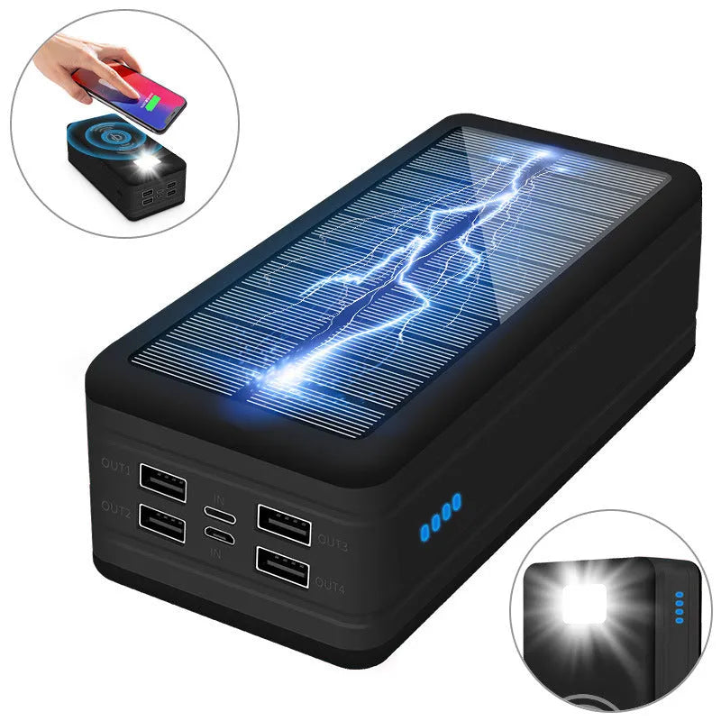 Solar wireless power bank in two-tone colours with solar panel and wireless charging