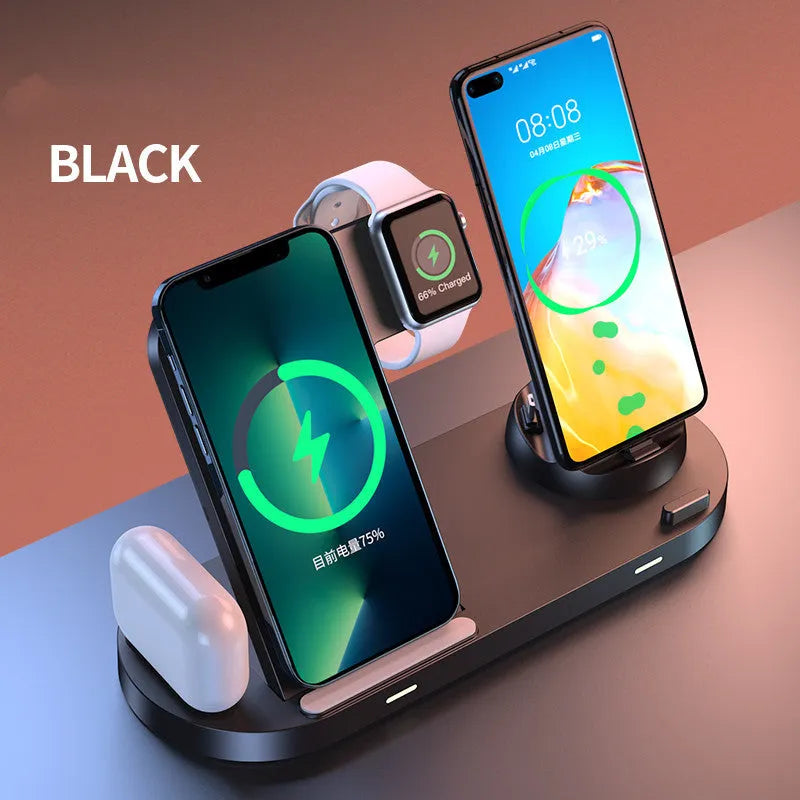 Multifunctional wireless charger base plate in black, foldable design with fast charging capability