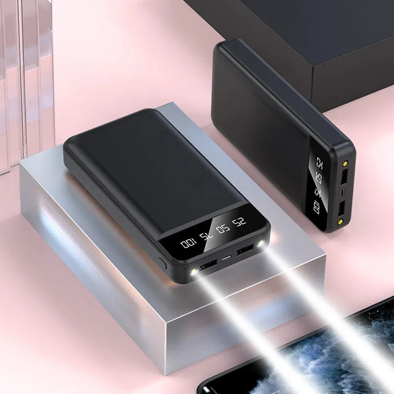 20000mAh polymer power bank in four colour options showing multiple USB ports