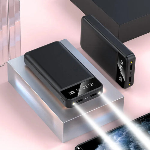 20000mAh polymer power bank in four colour options showing multiple USB ports