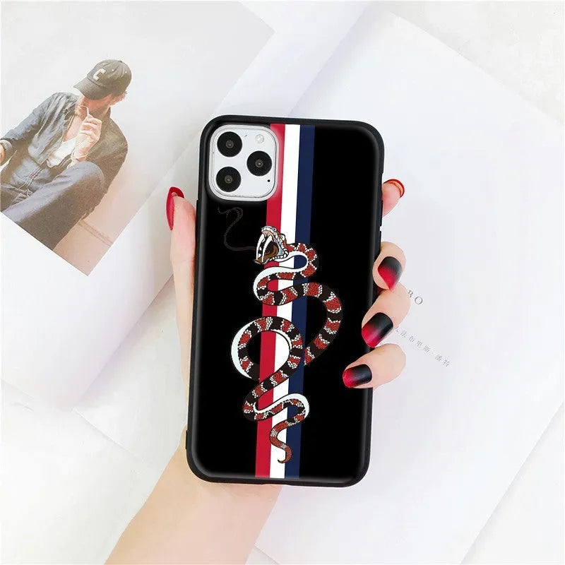 Frosted soft silicone iPhone case featuring a cartoon snake pattern design.