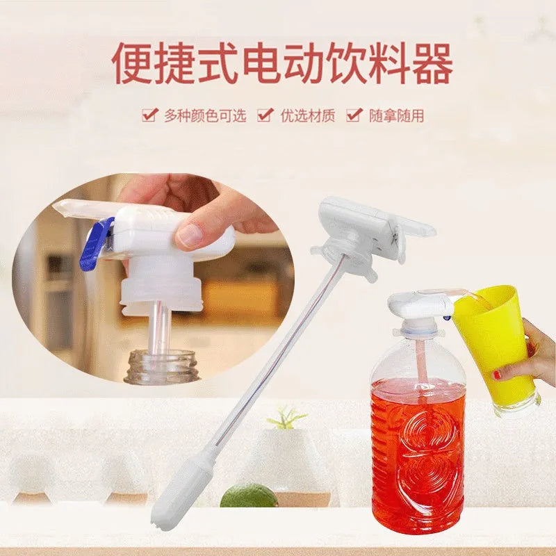 Manual electric pumping water device for beverages with PP silicone straw and blue press handle.