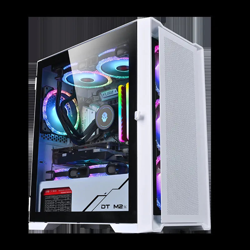 Wide body tempered glass computer case in black, vertical ITX chassis with USB 3.0 front panel
