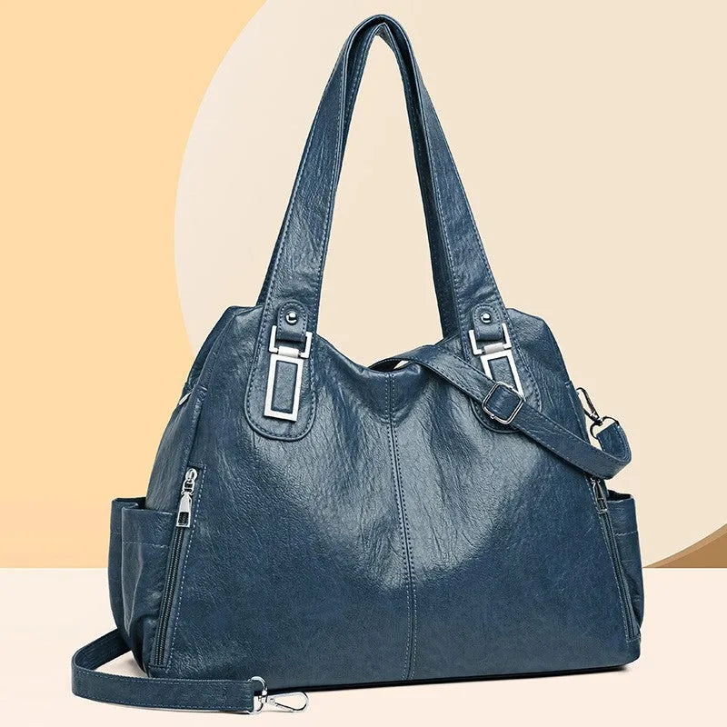 Soft PU leather women's tote bag in a square vertical shape with a single shoulder strap.