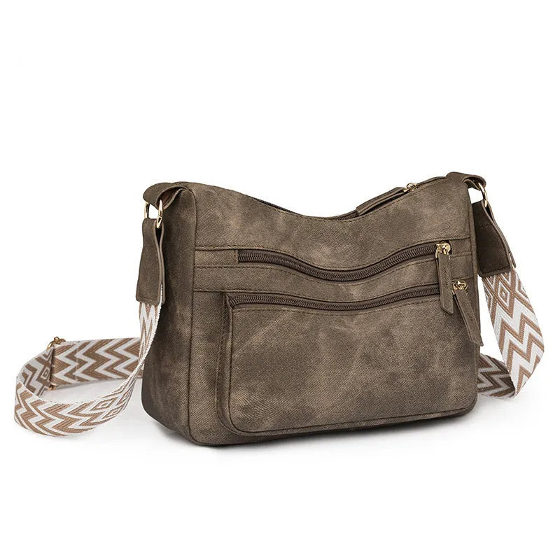Large capacity one shoulder crossbody bag for women, soft PU leather, waterproof and wear-resistant, outer sandwich pocket, zippered change pocket, available in five colours