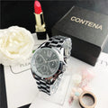 Women's silver and gold diamond quartz watch with mesh metal strap