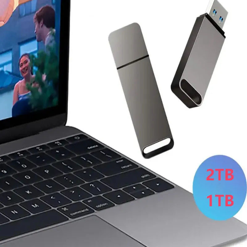 Metal USB flash drive in black, red, or silver with capacity options from 1TB to 16TB