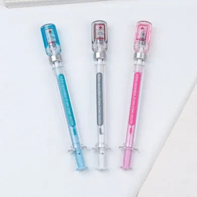 Vaccine design novelty gel pen with black 0.5mm refill and plastic construction