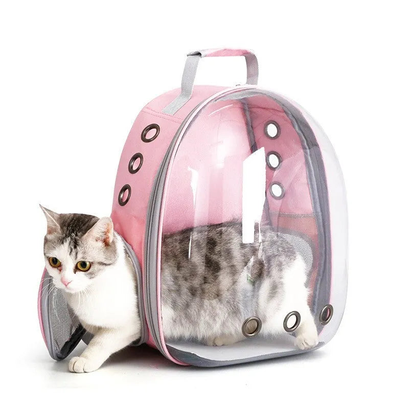 Grey PC plastic astronaut-style cat carrier bag with a side opening panel.