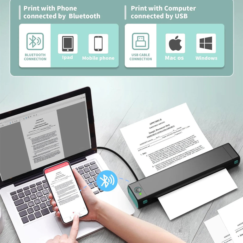 Phomemo M08F portable A4 thermal printer in multiple colour options with Bluetooth connectivity