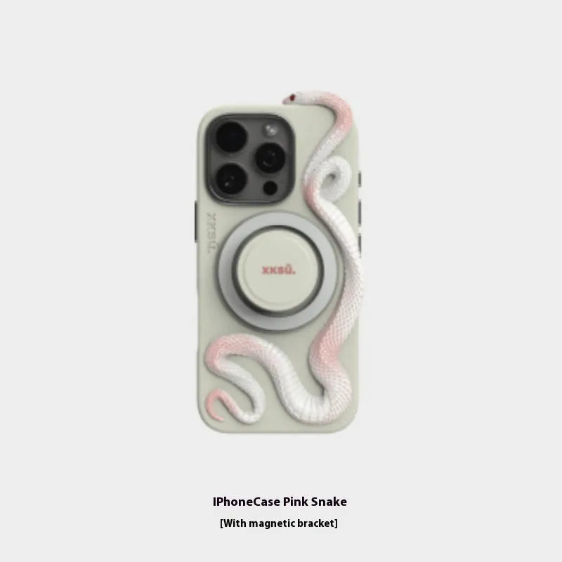 Leather iPhone case with full coverage protection in black, pink, or white colours showing Snake Year Limited Edition design