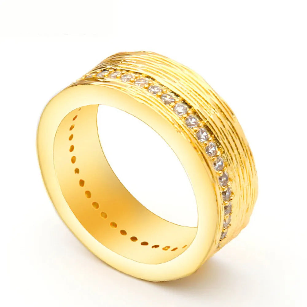 Women's geometric gold zircon ring on copper base with electroplated finish