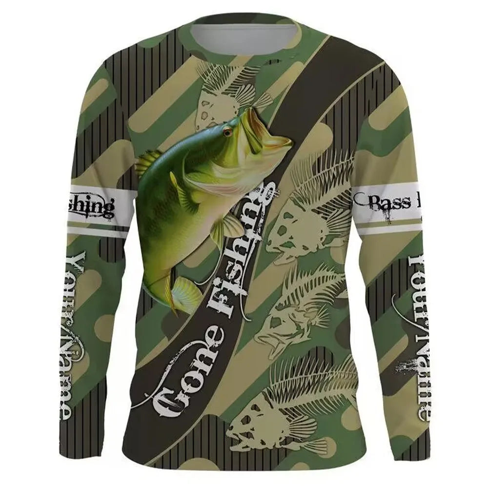 Men's grey round neck pullover with a large colourful fish graphic print on the front.