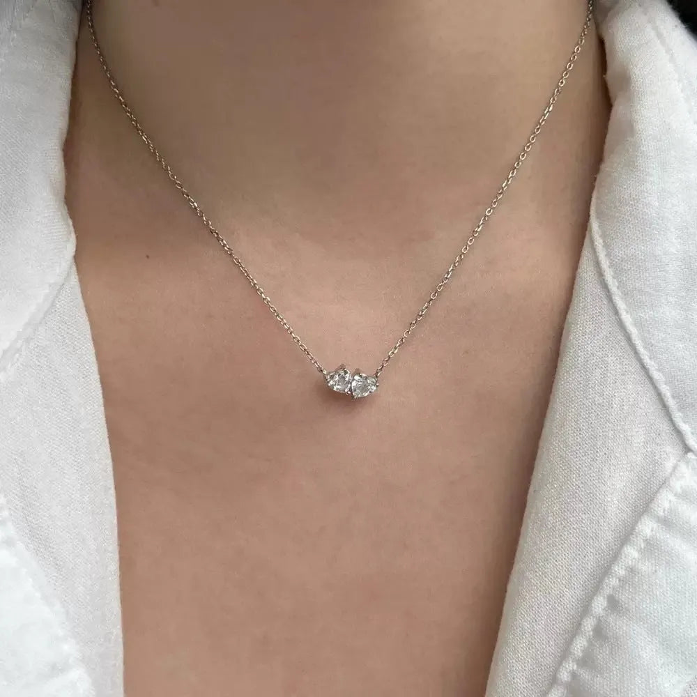 925 silver double love heart pendant necklace electroplated white gold and yellow gold options