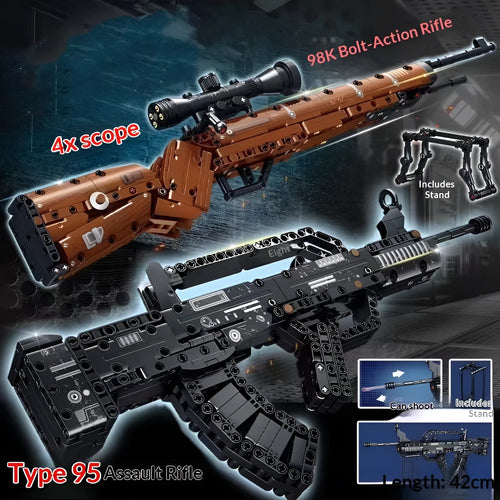 Building blocks toy gun assembly kit in colour box, 98K sniper rifle variant