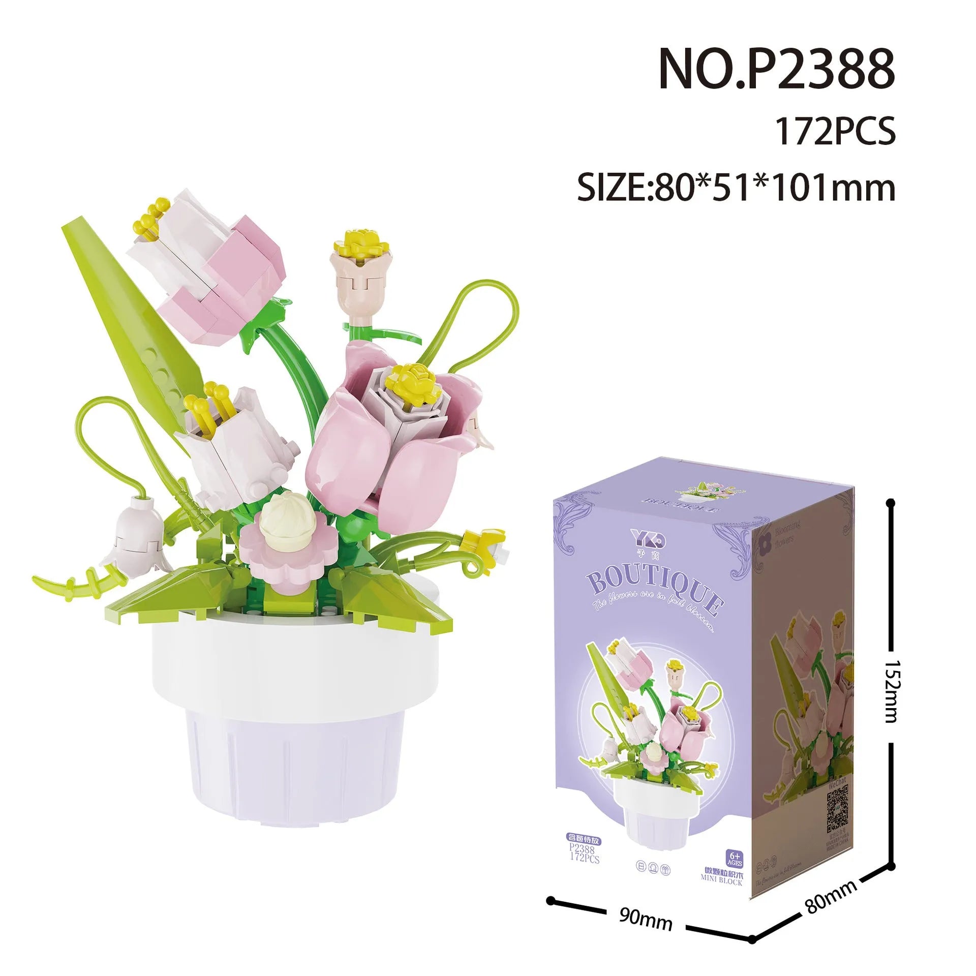 Micro diamond particle potted building blocks set in Smile to the Sun flower design, displayed in colour box packaging