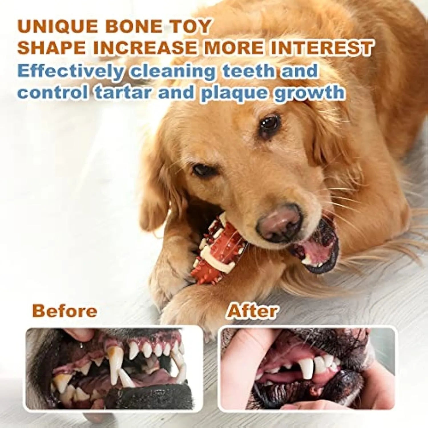 Bone-shaped natural rubber dog chewing toy shown in two different sizes on a plain background
