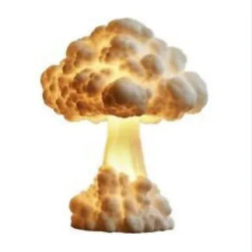 Atomic bomb mushroom cloud shaped modern art table lamp with USB power connection on wooden surface
