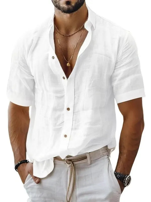 Men's short sleeve lapel shirt in solid colour with cardigan style design