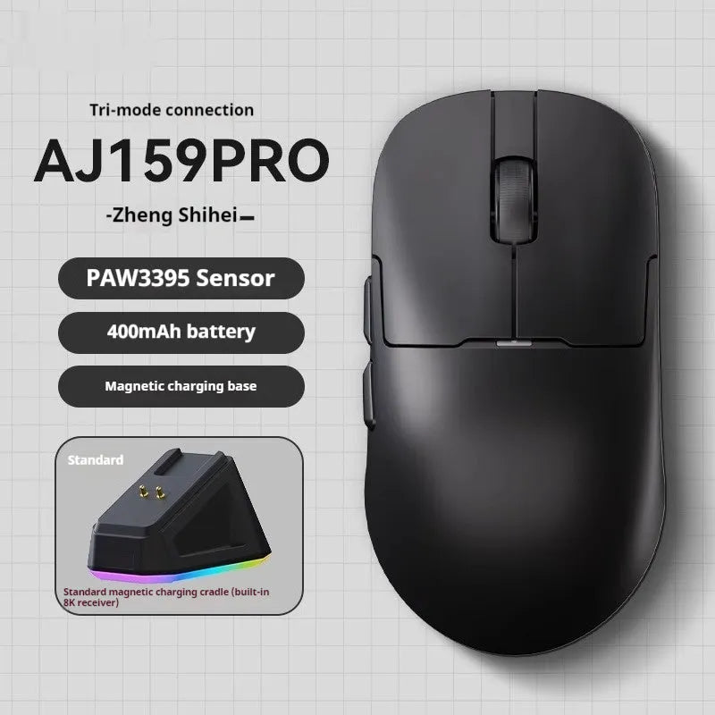 AJ159 gaming mouse in Yunfeng White colour with compact design showing three connection modes