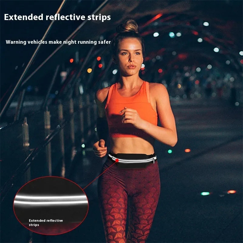 Lightweight waterproof running pouch in black with stretch fit and night reflective strip for outdoor sports