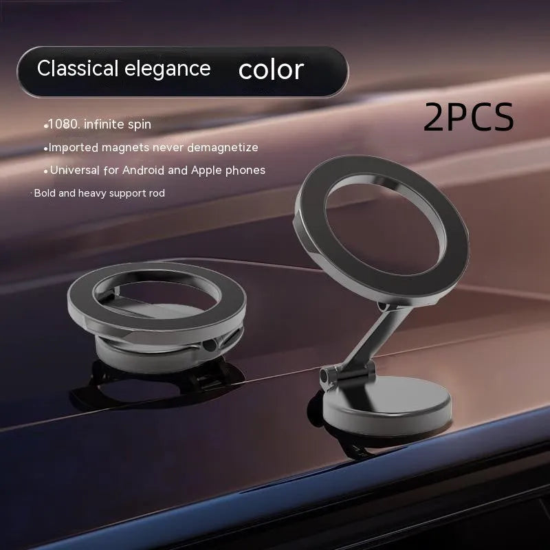 All-metal magnetic car phone mount with foldable design in Qian Colour, showing dashboard mounting bracket