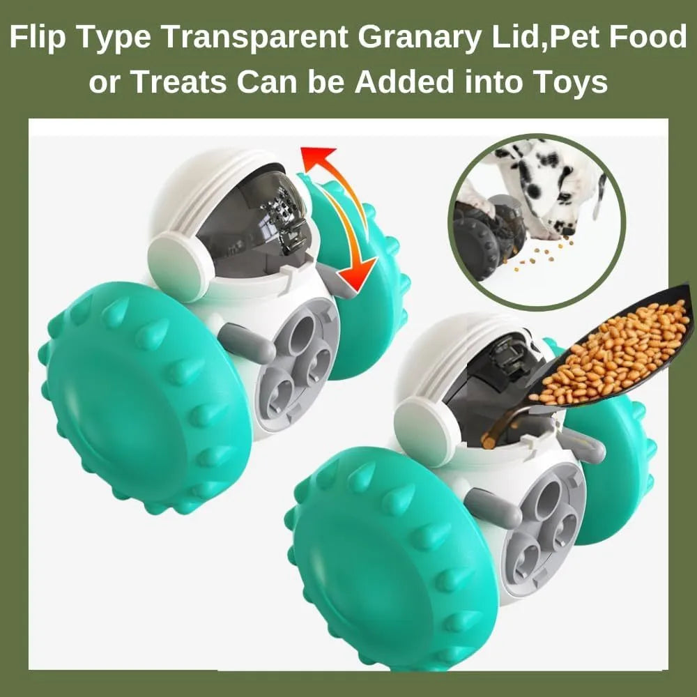 Robot design dog treat dispenser toy with roller mechanism in five colour options