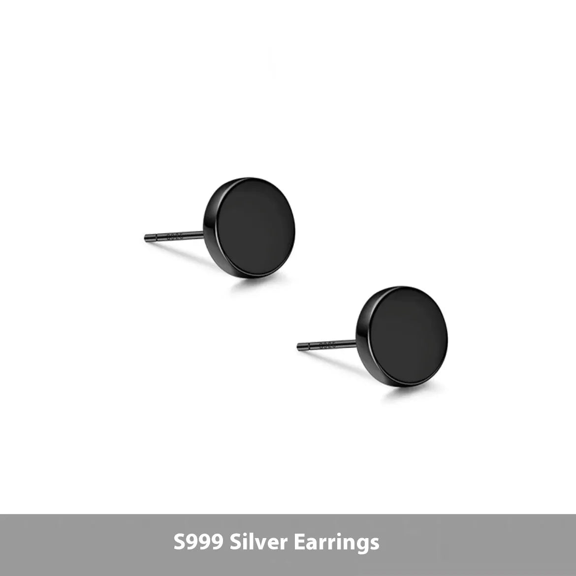 S999 sterling silver round flat ear bone studs in black and silver finishes, showing 3mm to 8mm size range