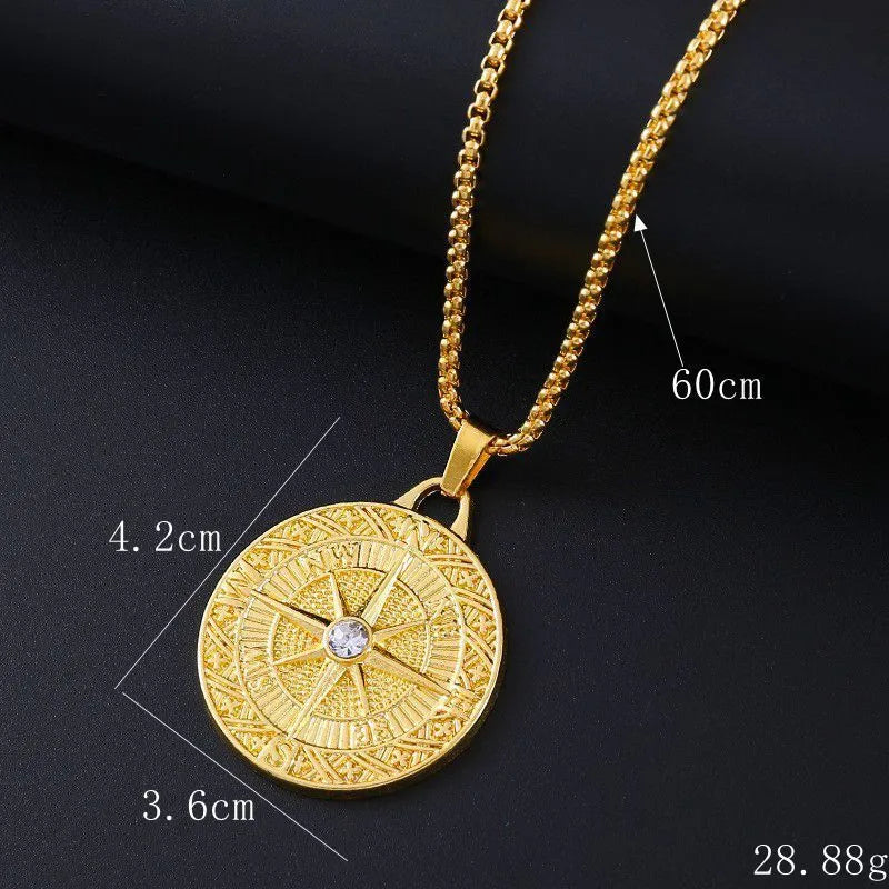Geometric gold colour alloy pendant necklace with inlaid zircon detailing