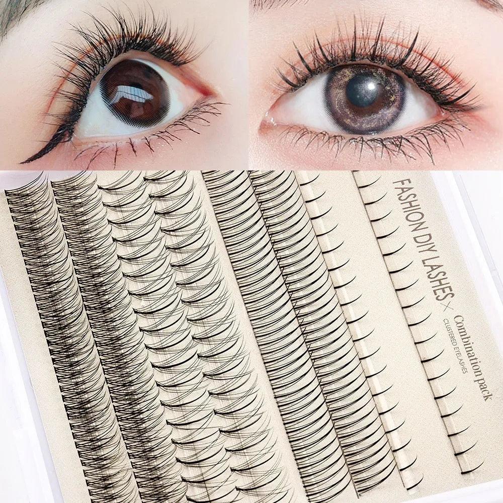 False eyelash glue suit with artificial fiber lashes, glue, tweezers, and brush in coordinated tool set