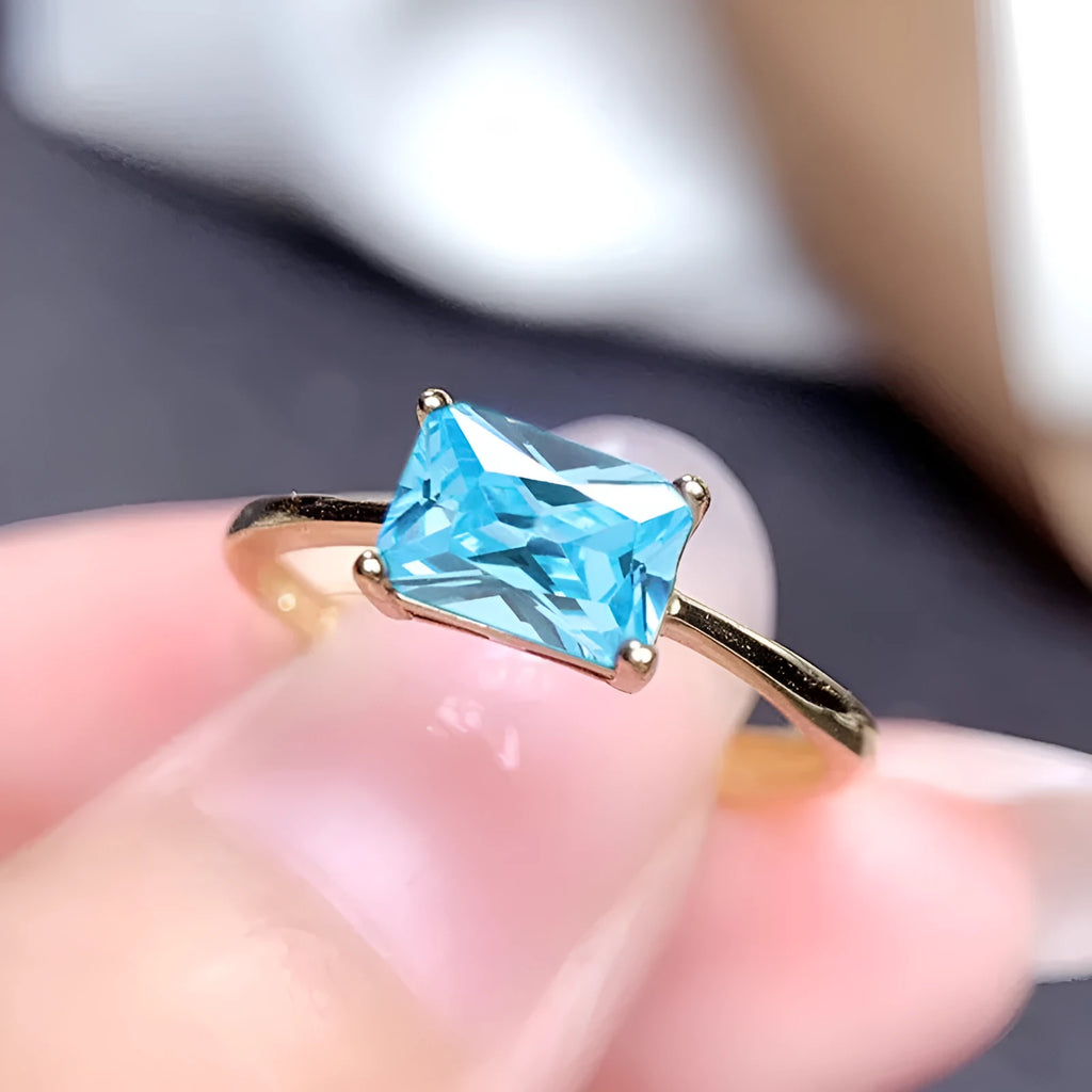 Sapphire blue zircon geometric bracelet ring with oval and heart elements on copper