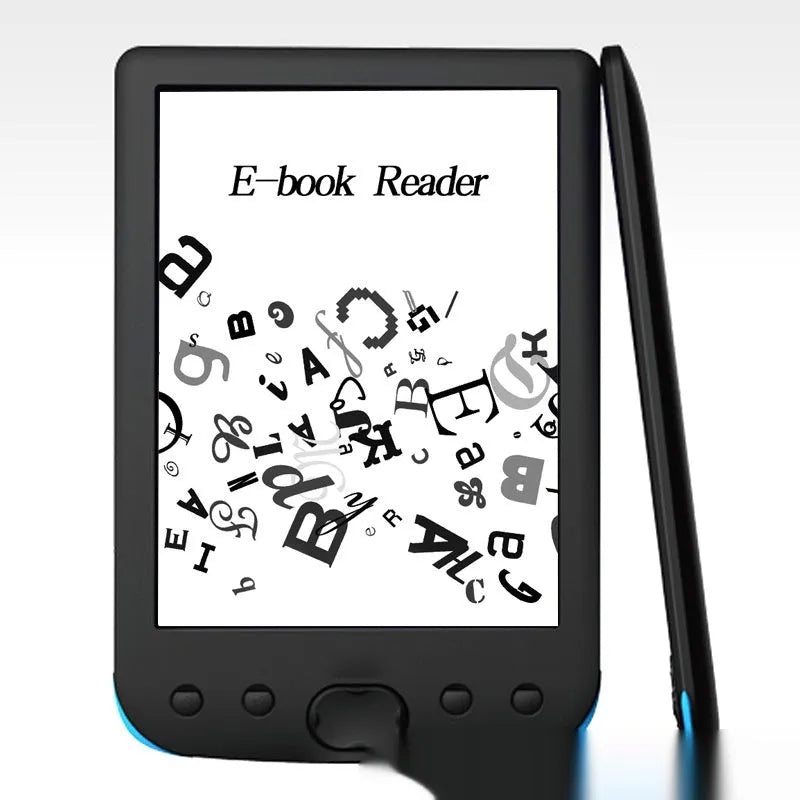 Black 6-inch E-ink screen e-book reader with multiple storage options