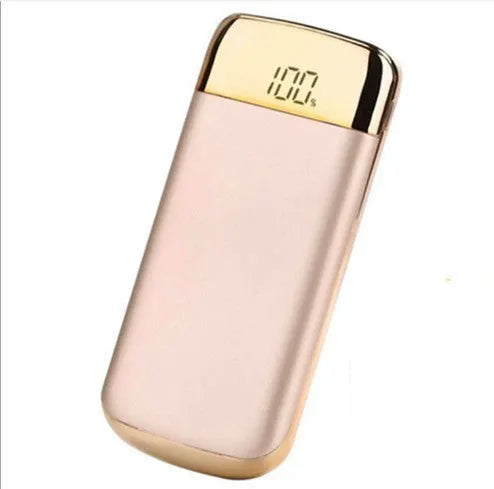 Square alloy-cased power bank with digital display and multiple USB ports in five colour options.