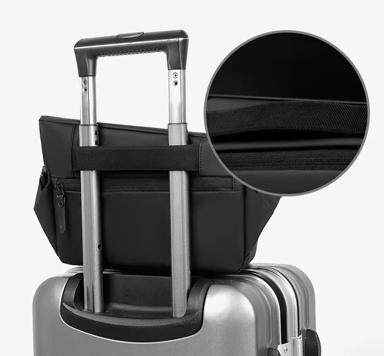 Grey PU crossbody bag for men with zippered main compartment and single shoulder strap