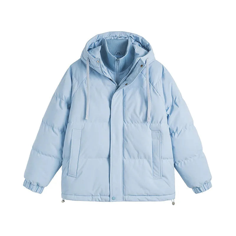 Loose fit two-piece winter cotton-padded coat in a solid colour with side seam pockets