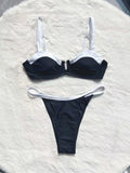 Black low waist women's bikini with stitching split design and brief style