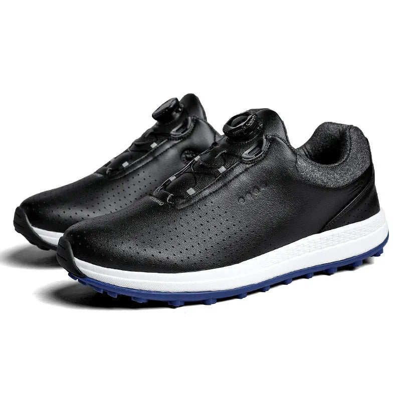 Men's white and black golf shoes with breathable design and broken nail non-slip soles