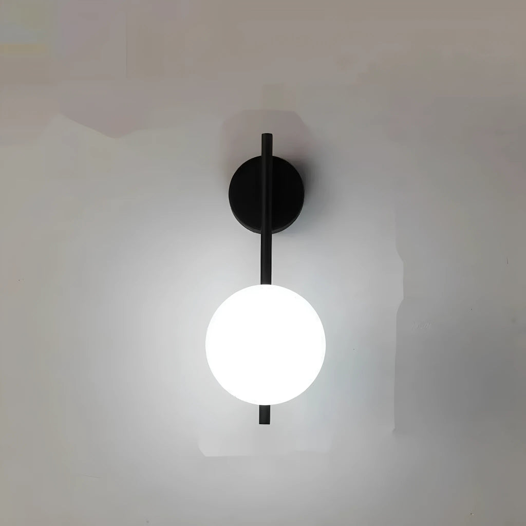 Nordic wrought iron wall lamp in black with milky white glass shade, 12x30cm, warm light