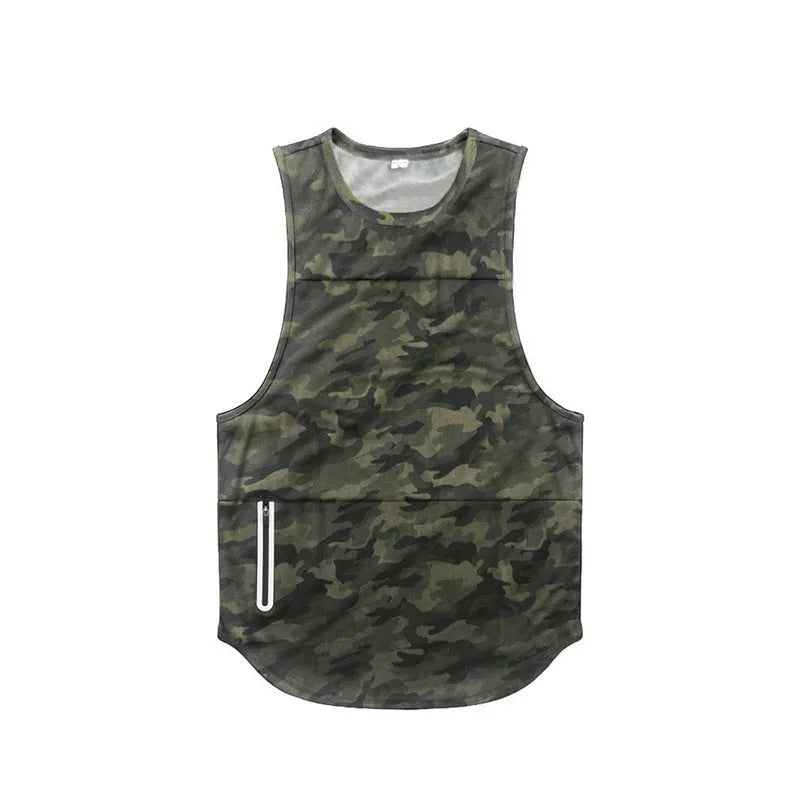 Men's sports vest in quick-dry cotton blended fabric, summer fitness running top, black light board colour