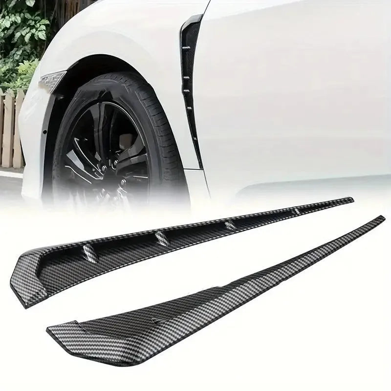 Car modification left and right fender blade side wing pair in black pack and carbon fibre rubber material