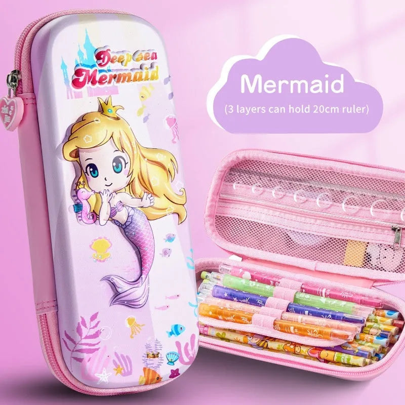 3D leather pencil case with astronaut pattern design showing textured surface and structured box shape