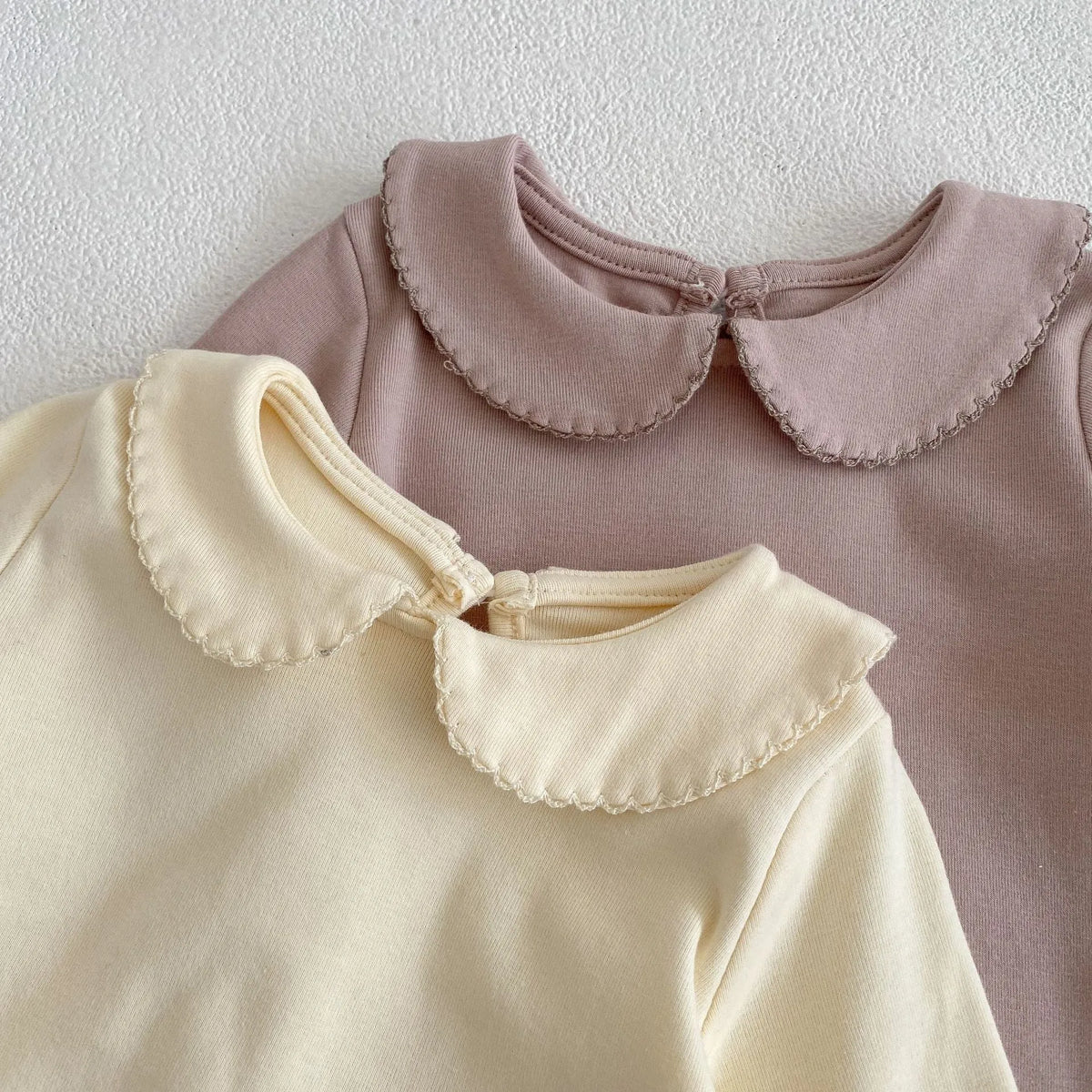Peter Pan collar long-sleeve top and trousers two-piece set in apricot cotton velvet for girls