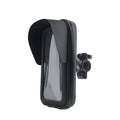 XL black bicycle waterproof phone mount bag made of PU leather, shown on handlebars with sun visor attached.