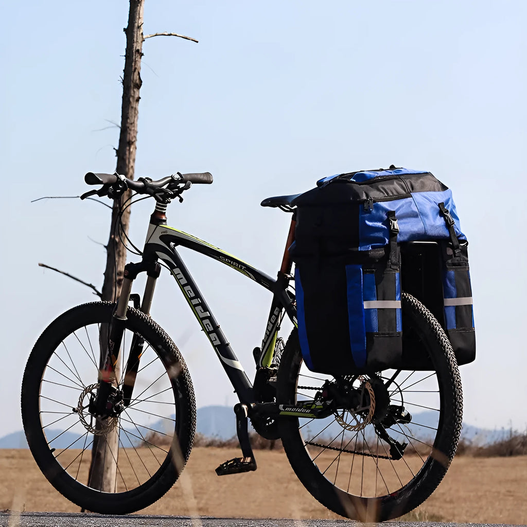 Rhinoceros 70L bicycle rear storage bag in blue, green or red colour for long-distance travel
