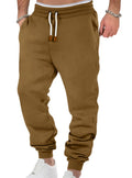 Men's loose cuffed fleece-lined sweatpants in army green, shown flat lay, with drawstring waist and elastic cuffs
