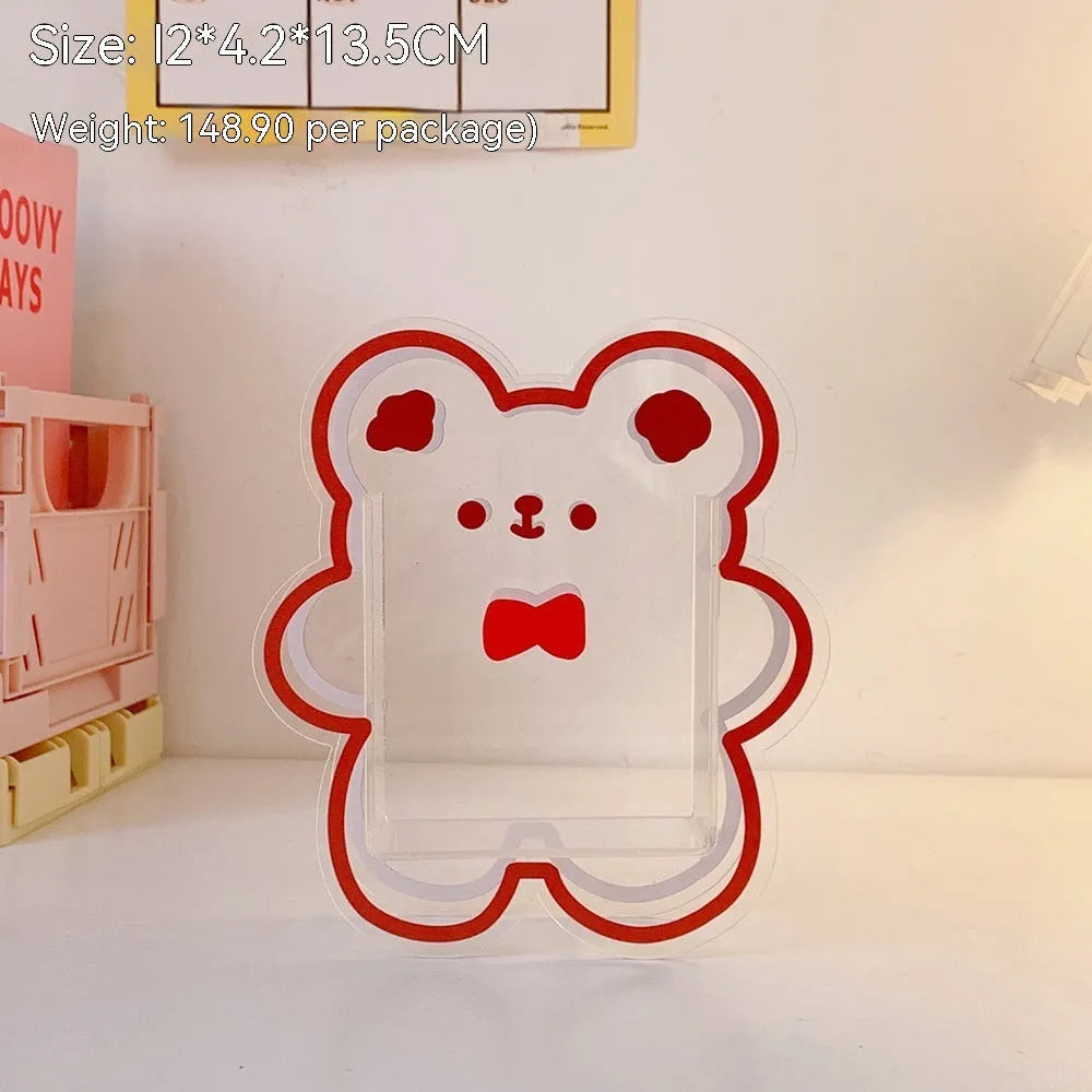 Clear acrylic square stationery storage box with cute strawberry rabbit design for desk organisation