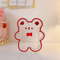 Clear acrylic square stationery storage box with cute strawberry rabbit design for desk organisation