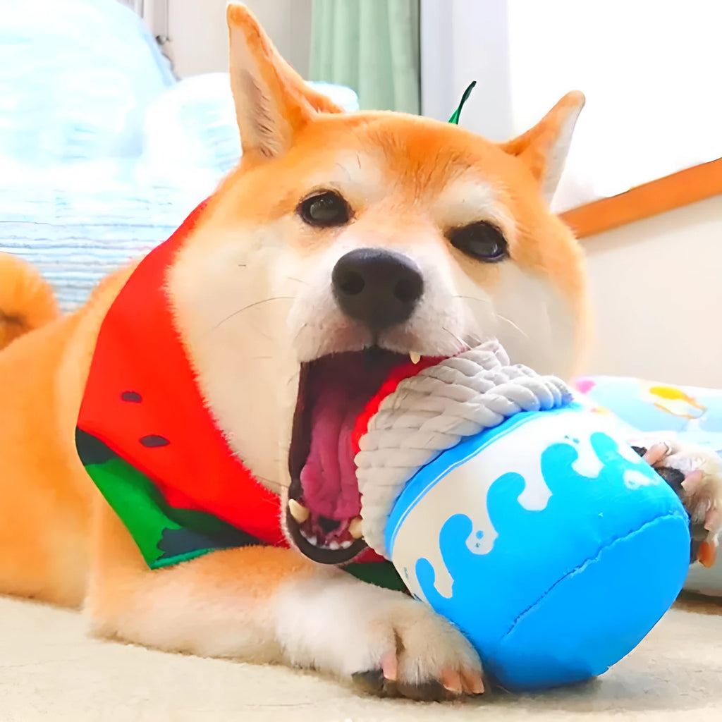 Dog chew toy rope knot grinding teeth resistant bite toy 13cm 11cm ice cream colour recycled cotton for small large dogs