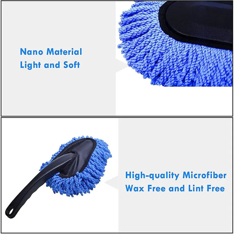 Car dust collector with retractable handle and five microfiber dusting brushes for car and home cleaning