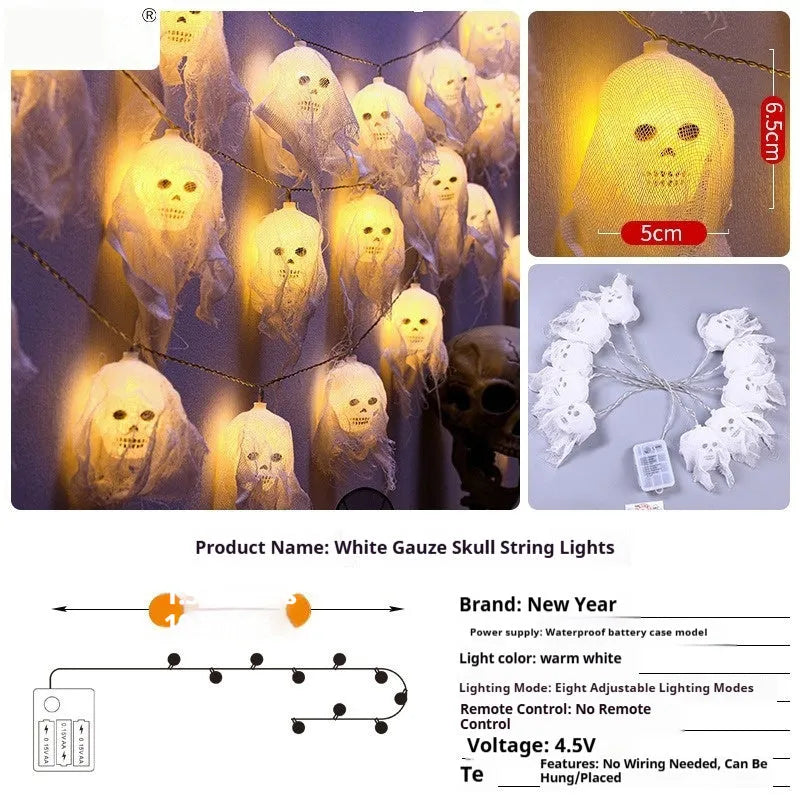 Halloween decoration LED fairy lights in coloured or warm white on a dark wall